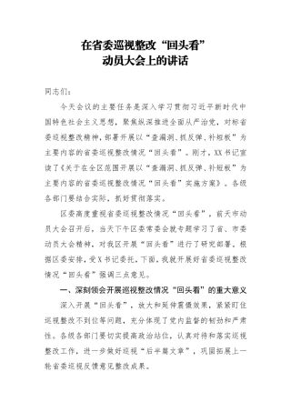 在省委巡视整改回头看动员大会上的讲话