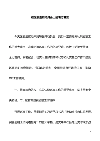 在区委巡察动员会上的表态发言