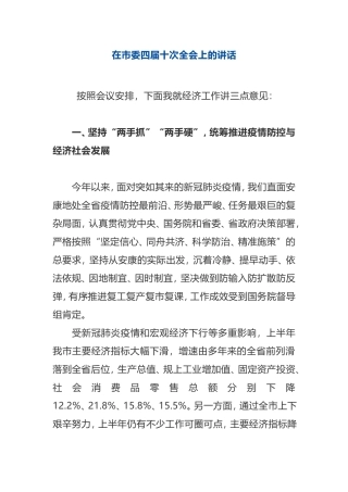 在市委四届十次全会上的讲话