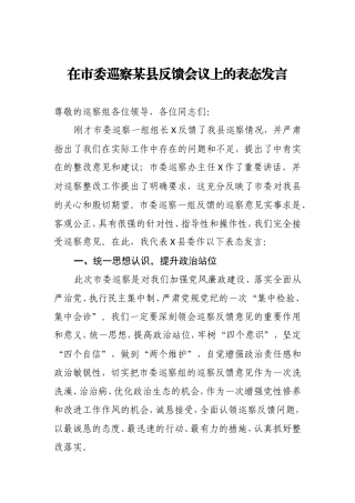 在市委巡察某县反馈会议上的表态发言