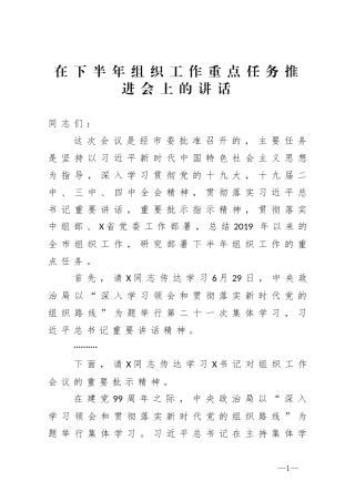 在下半年组织工作重点任务推进会上的讲话