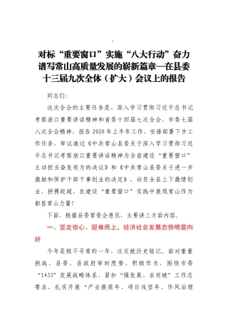 在县委十三届九次全体（扩大）会议上的报告