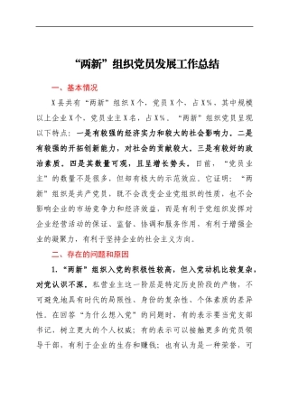 “两新”组织党员发展工作总结