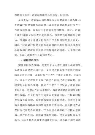 在乡村振兴专项巡察动员会上的表态发言