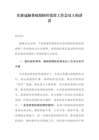 在新冠肺炎疫情防控处置工作会议上的讲话