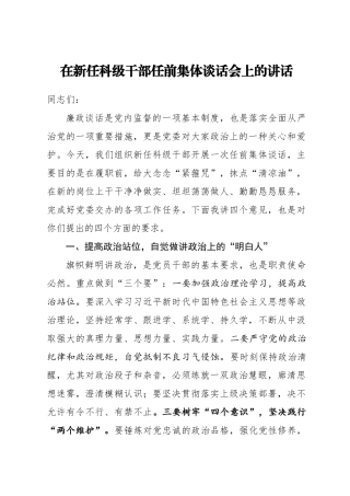 在新任科级干部任前集体谈话会上的讲话