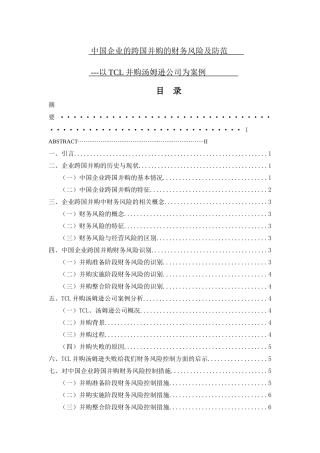 中国企业的跨国并购的财务风险及防范