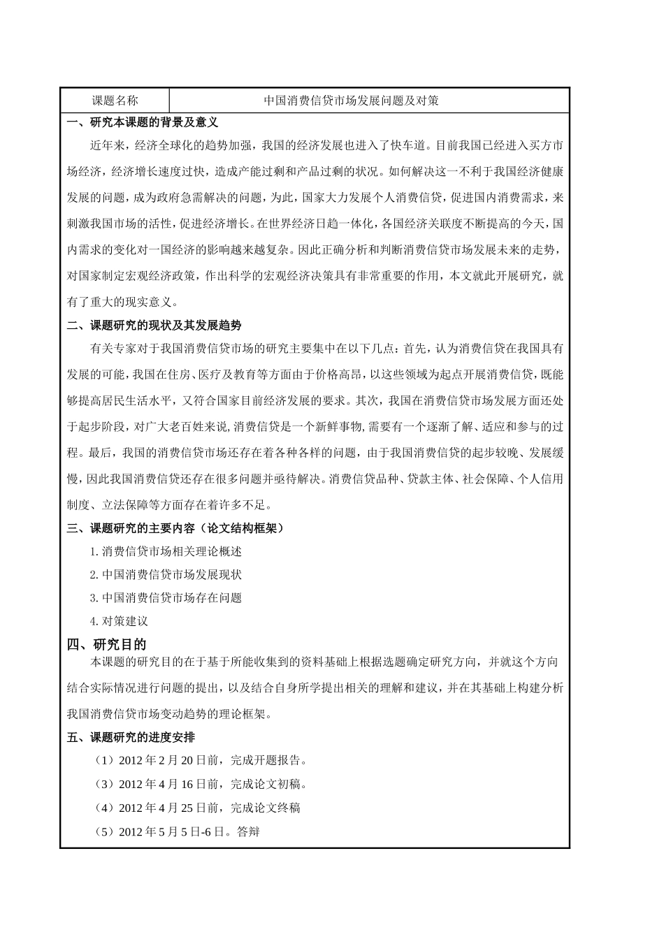 中国消费信贷市场发展问题及对策开题报告_第1页