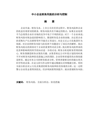 中小企业财务风险的分析与控制