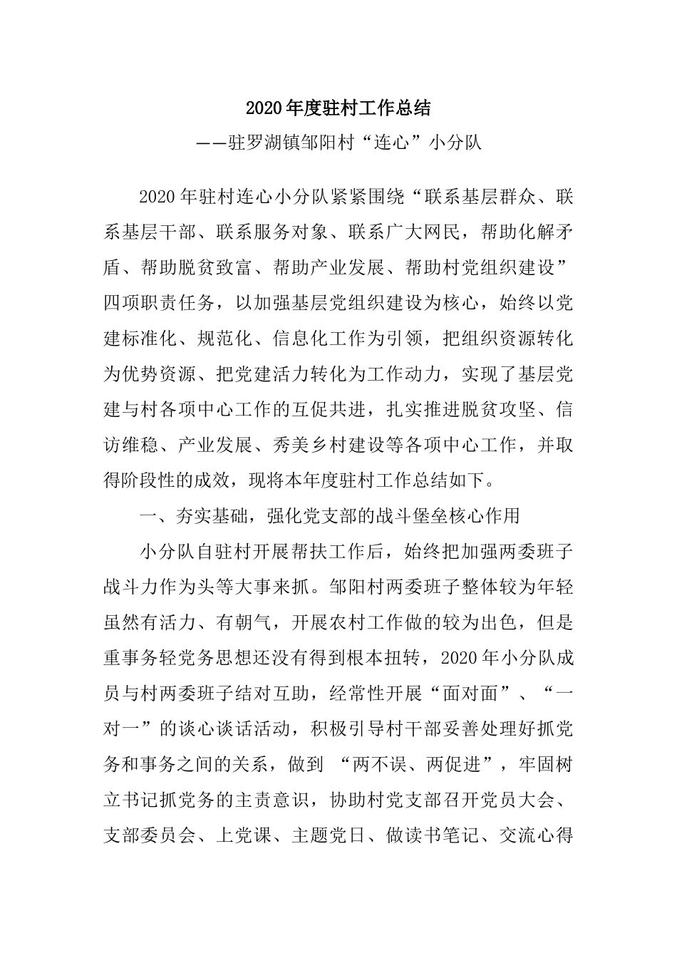 2020年度驻村工作总结_第1页