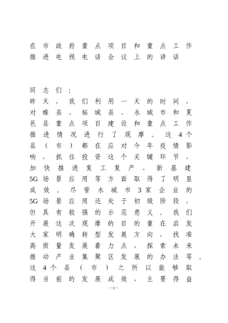 重点项目和重点工作推进会议上的讲话