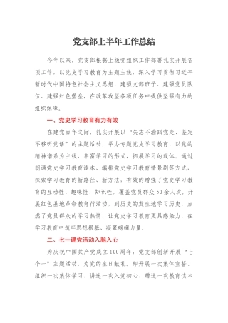 2021年党支部上半年工作总结