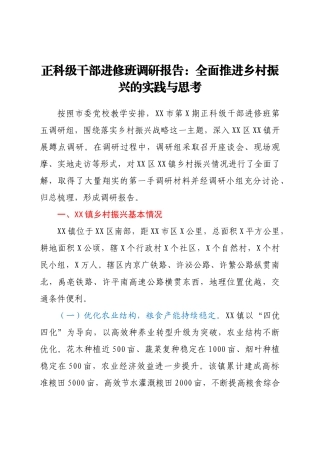 正科级干部进修班调研报告：全面推进乡村振兴的实践与思考