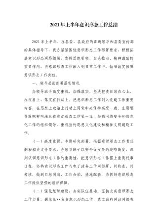 2021年局办上半年意识形态工作总结