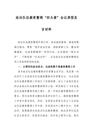政法队伍教育整顿“回头看”会议典型发言材料