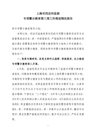 专项警示教育第三周工作推进情况报告