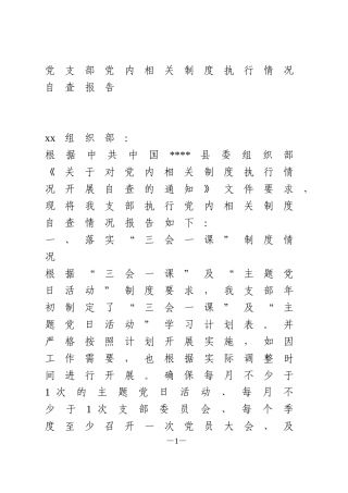 党内制度执行自查报告
