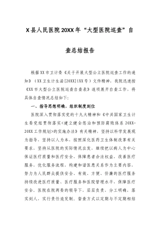 X县人民医院20XX年“大型医院巡查”自查总结报告