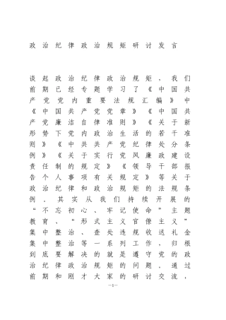 政治纪律政治规矩研讨发言