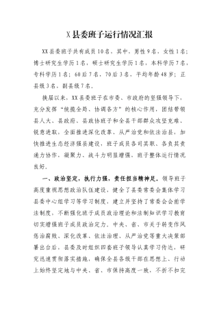 X县委班子运行情况汇报