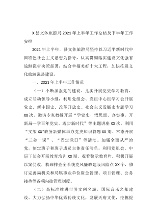 X县文体旅游局2021年上半年工作总结及下半年工作安排