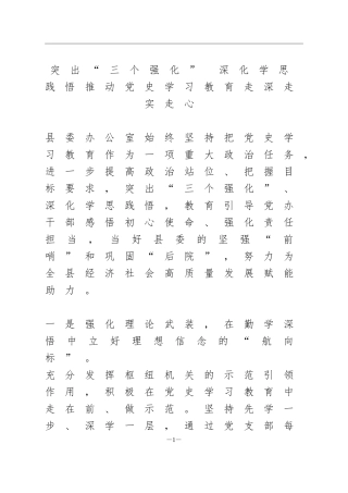 党史学习教育 信息简报突出“三个强化” 深化学思践悟推动党史学习教育走深走实走心