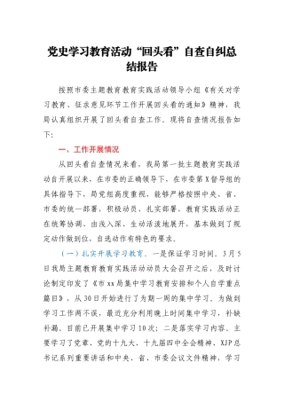 党史学习教育活动“回头看”自查自纠总结报告供参考