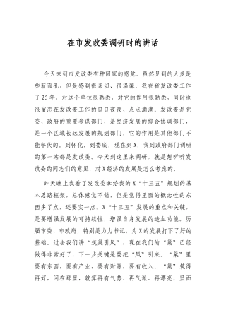 2021年在市发改委调研时的讲话