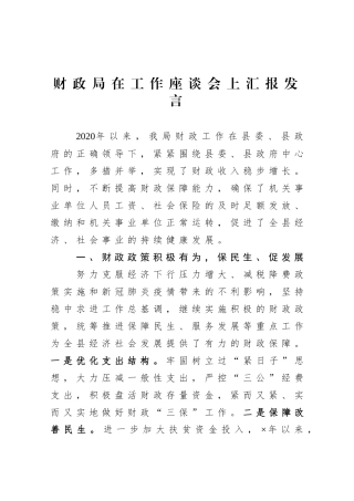 财政局在工作座谈会上汇报发言