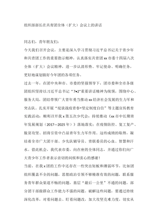 2021组织部部长在共青团全体扩大会议上的讲话