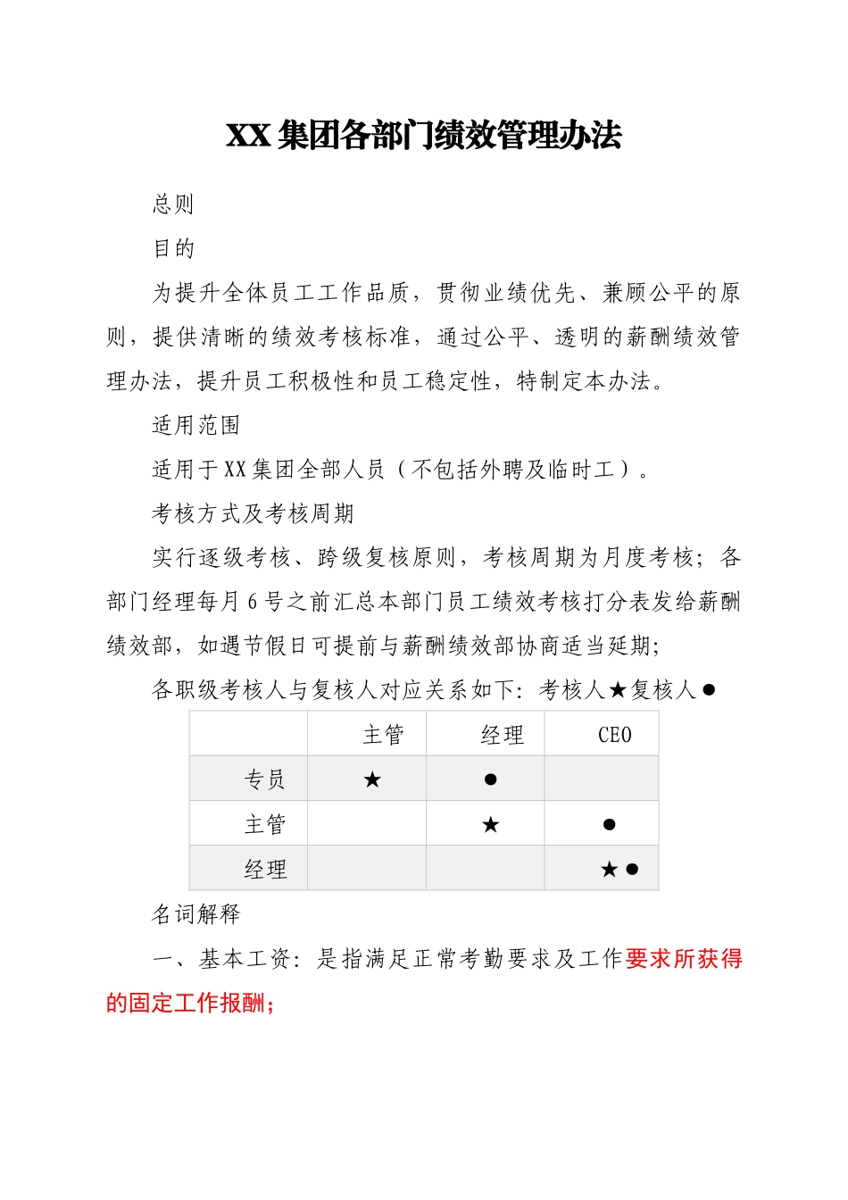XX集团各部门绩效考核管理办法_第1页