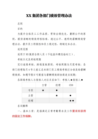 XX集团各部门绩效考核管理办法