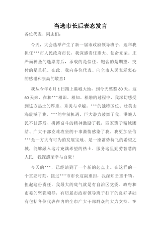 当选市长后表态发言
