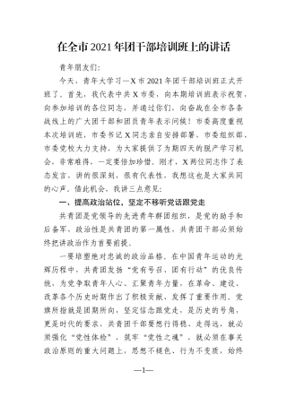党办：在全市2021年团干部培训班上的讲话
