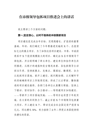 党办：在市级领导包抓项目推进会上的讲话