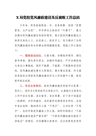 X局党组党风廉政建设及反腐败工作总结  水利局