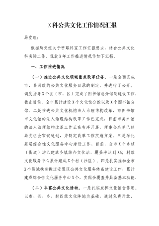 X科公共文化工作情况汇报