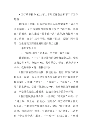 X区行政审批办2021年上半年工作总结和下半年工作思路