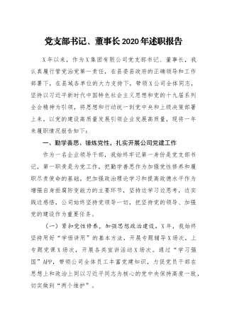 党支部书记董事长2020年述职报告