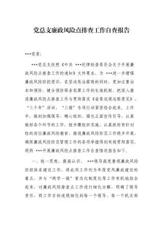 党总支廉政风险点排查工作自查报告