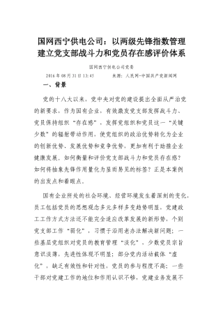 国网西宁供电公司：以两级先锋指数管理 建立党支部战斗力和党员存在感评价体系