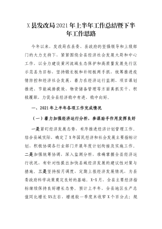 X县发改局2021年上半年工作总结暨下半年工作思路(1)