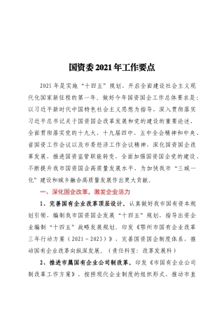 国资委2021年工作要点
