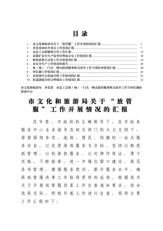 工作汇报材料汇编 市文化和旅游局 乡党委 市总工会镇（场）一门式一网式政府服务模式改革工作专河长制市招商中心