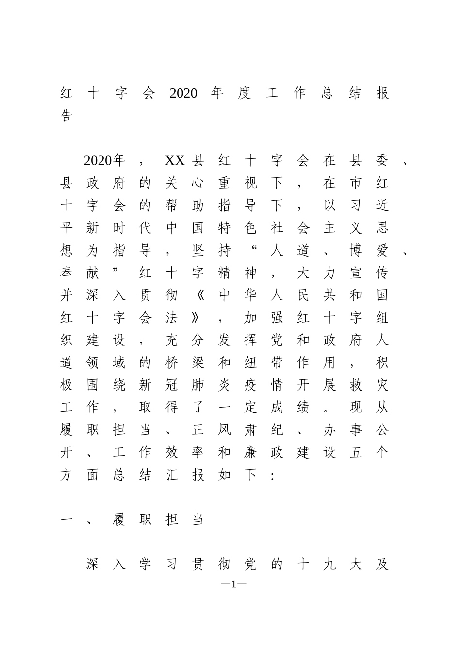 红十字会2020年度工作总结报告_第1页