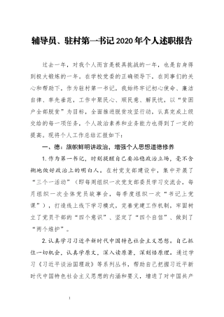 辅导员驻村第一书记2020年个人述职报告