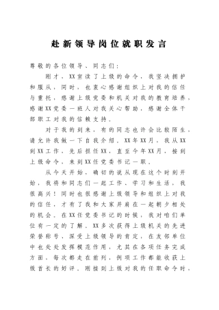 赴新领导岗位就职发言