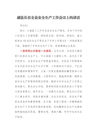 副县长在全县安全生产工作会议上的讲话 (2)