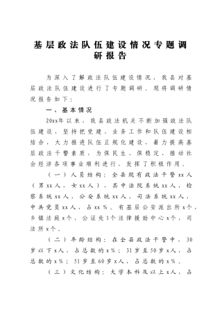 基层政法队伍建设情况专题调研报告
