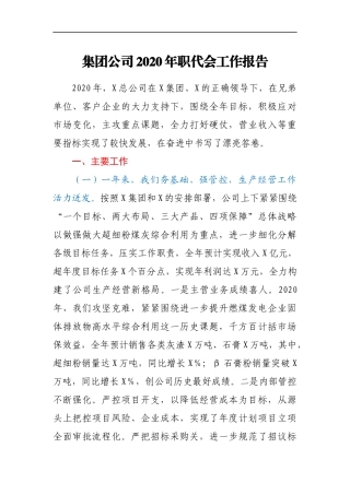 集团公司2020年职代会工作报告